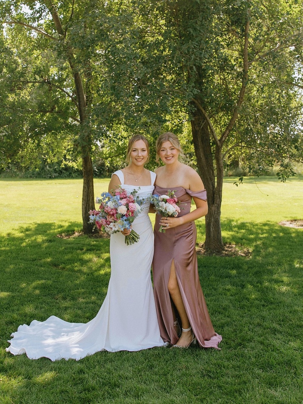 Off-Shoulder Satin Bridesmaid Dress in Mauve Rose
